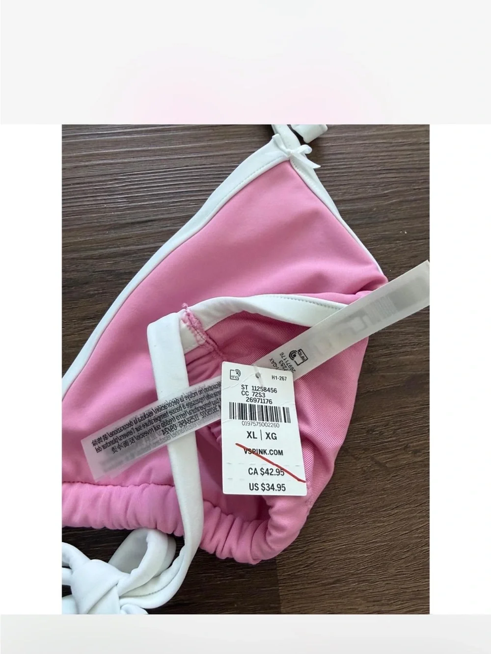 Frankie's Bikinis Pink Triangle Bikini with White Trim NWT XL